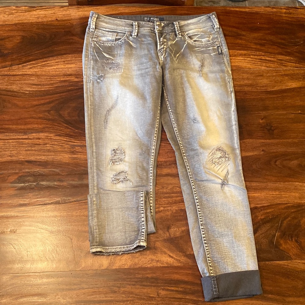 Silver skinny Jean - not super tight - gray wash w/ white